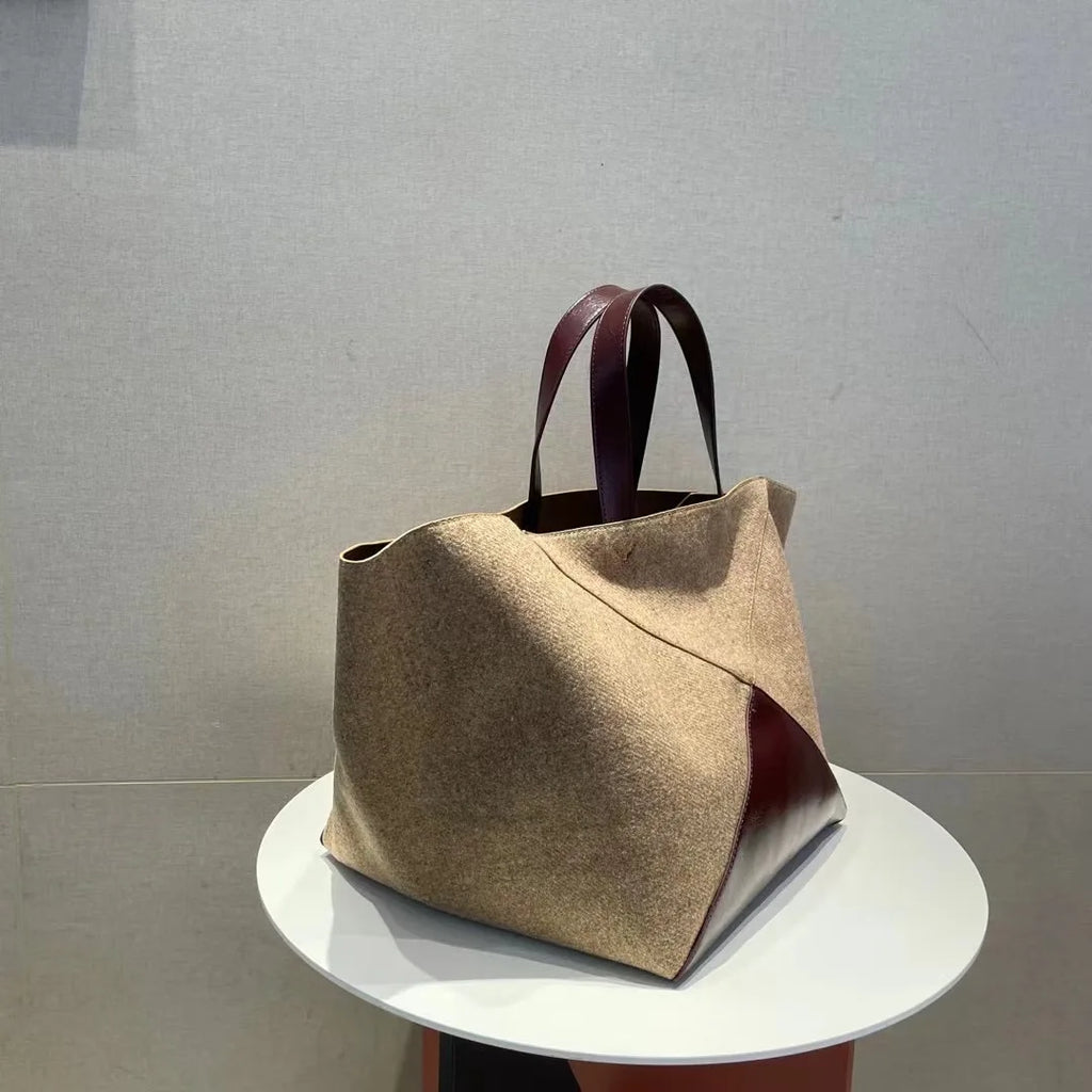 Women's large velvet tote bag in apricot or brown