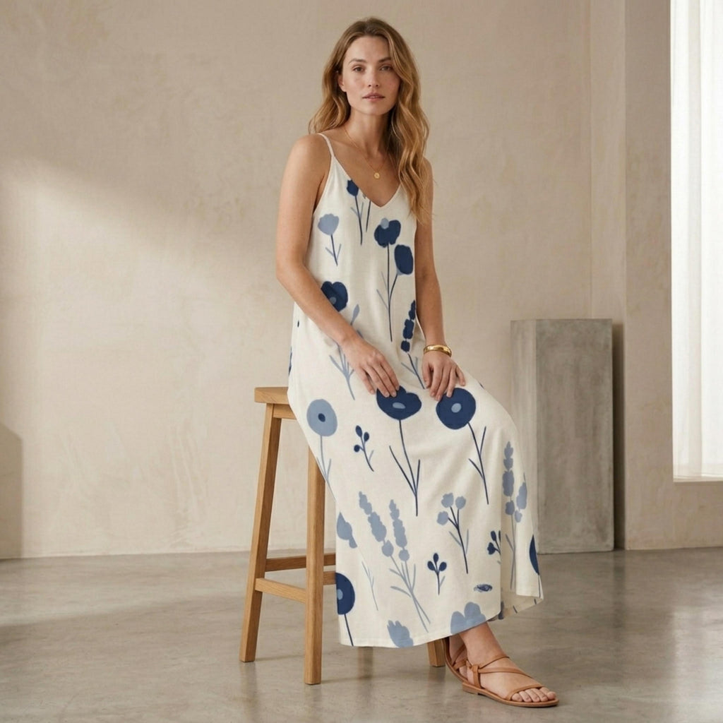 Floral A-Line Maxi Dress | Relaxed Sleeveless Vacation Dress