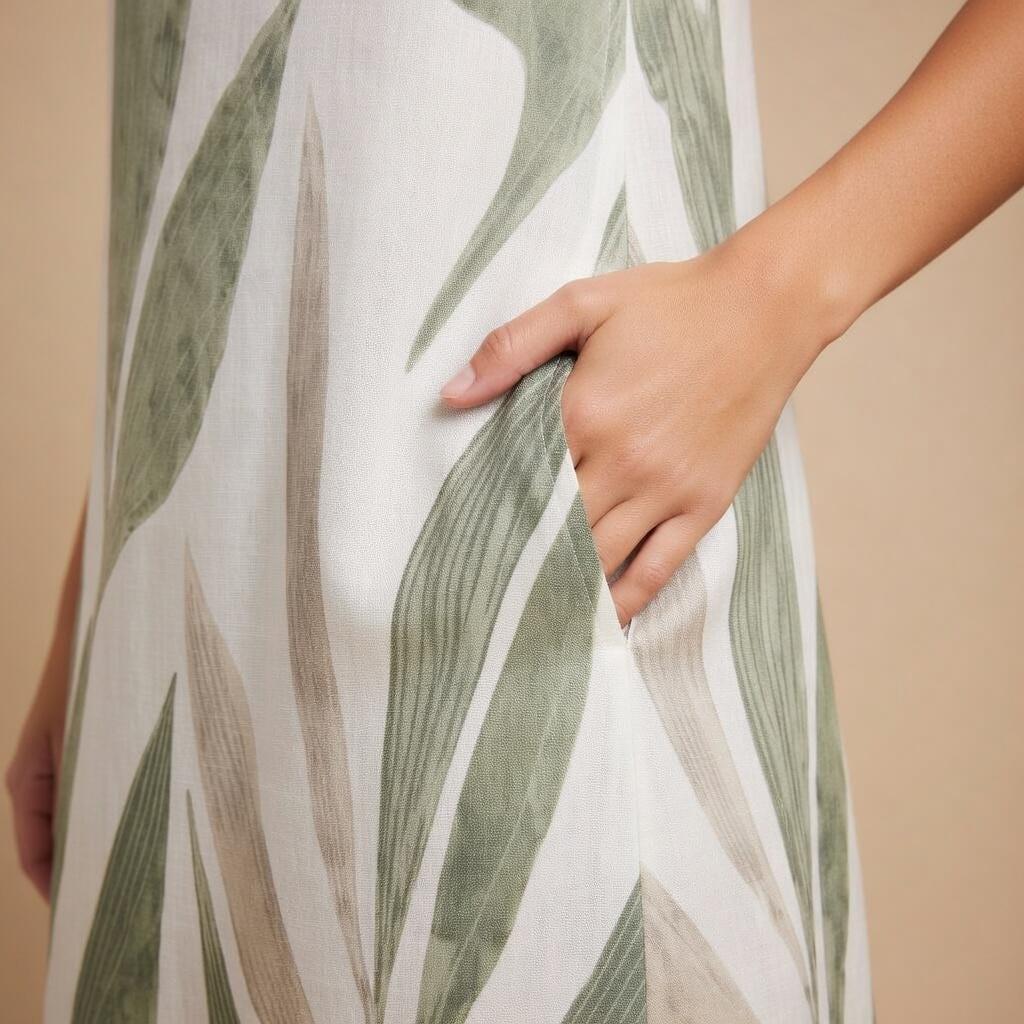 Leaf Print A-Line Mini Dress | Sleeveless Summer Pocket Dress