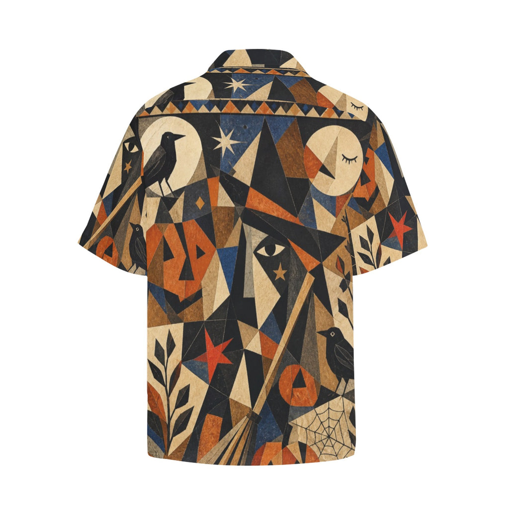 Men’s Retro Halloween Hawaiian Shirt | Geometric Pumpkin Eye
