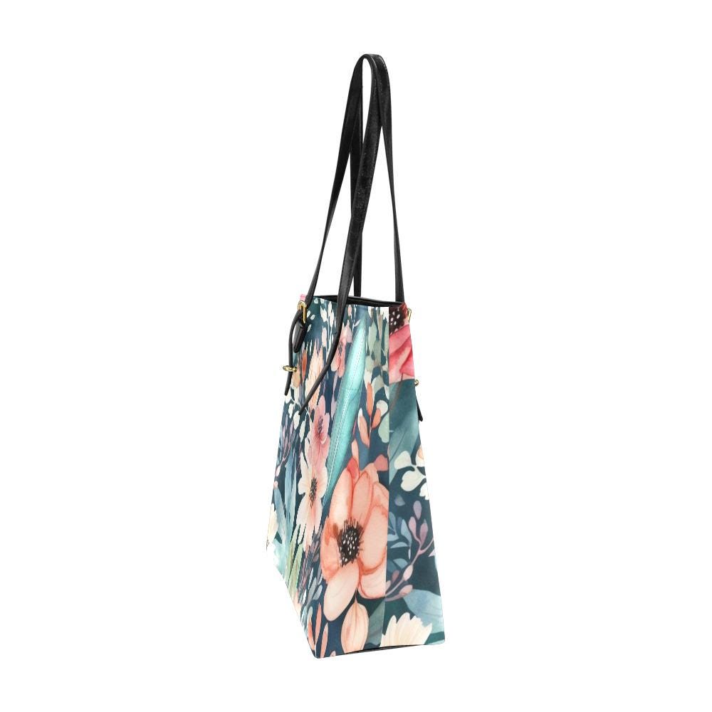 Floral Matching Tote Bag | PU Leather Summer Vacation Purse