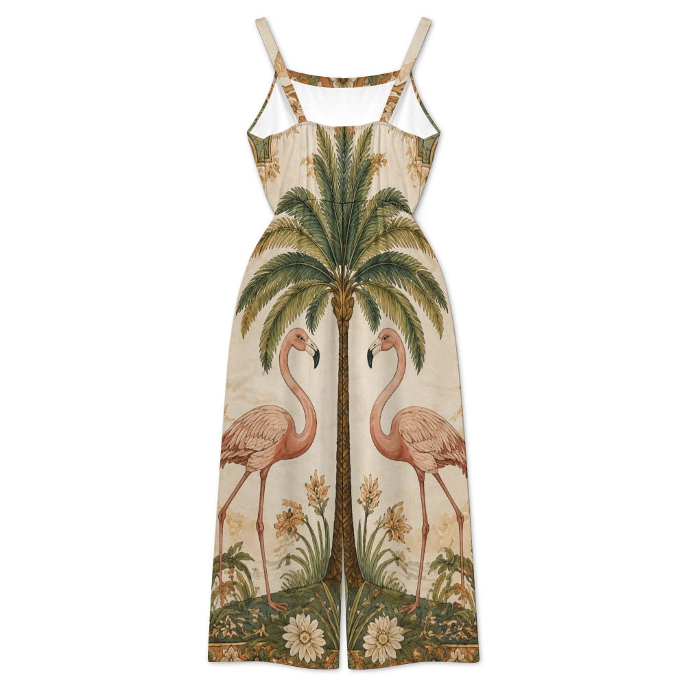 Olive Botanical Wide-Leg Jumpsuit with Pockets | Resort One-Piece