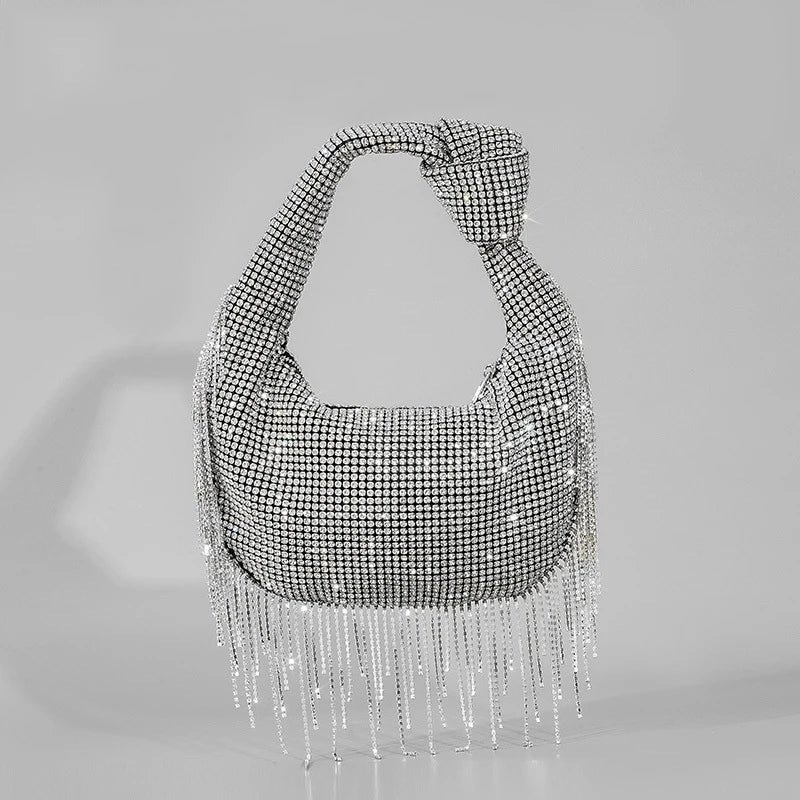 Women's rhinestone knotted-handle evening bag in five color options