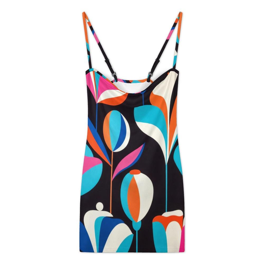 Retro Floral Strappy Mini Dress | Colorful Summer Party Dress