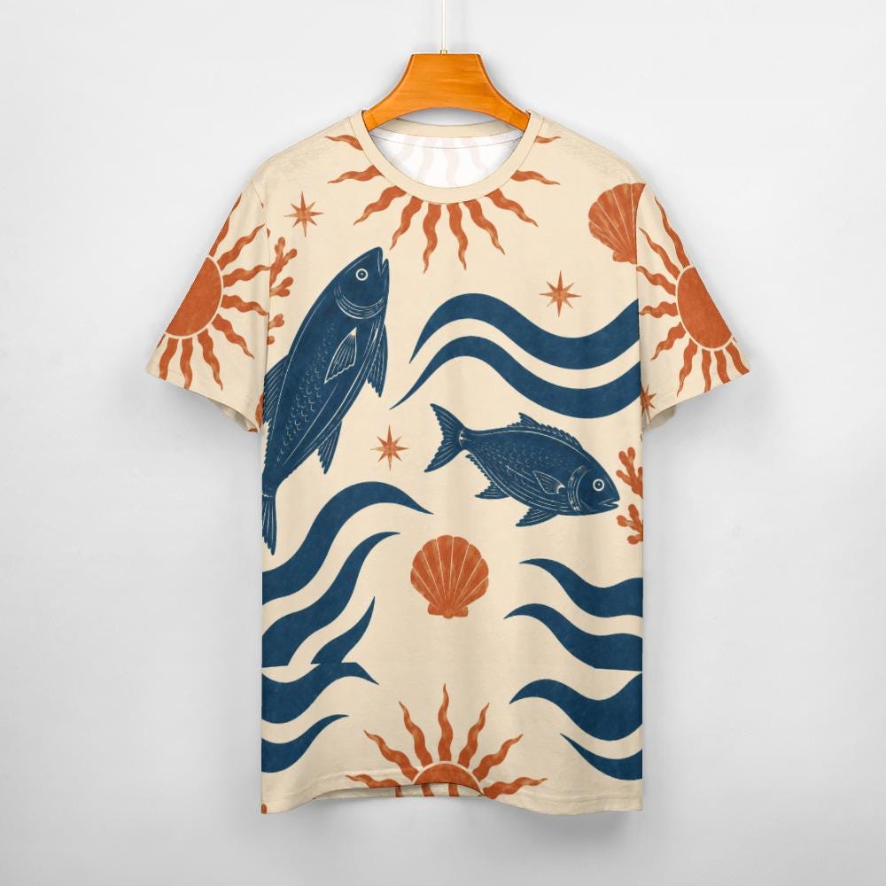 Mediterranean Fish Cotton T-Shirt | Coastal Resort Graphic Tee