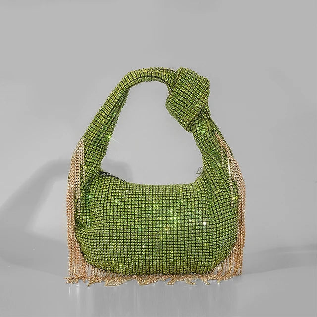 Women's rhinestone knotted-handle evening bag in five color options