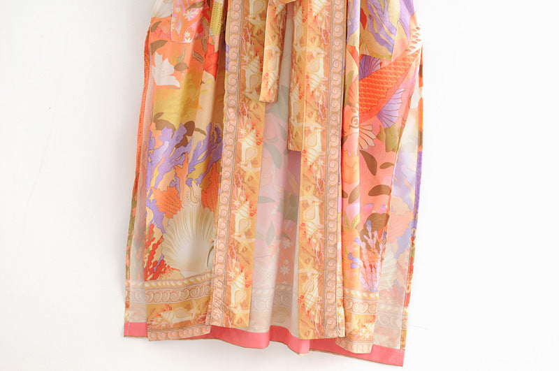 Mermaid print maxi kimono for resort and beach styling