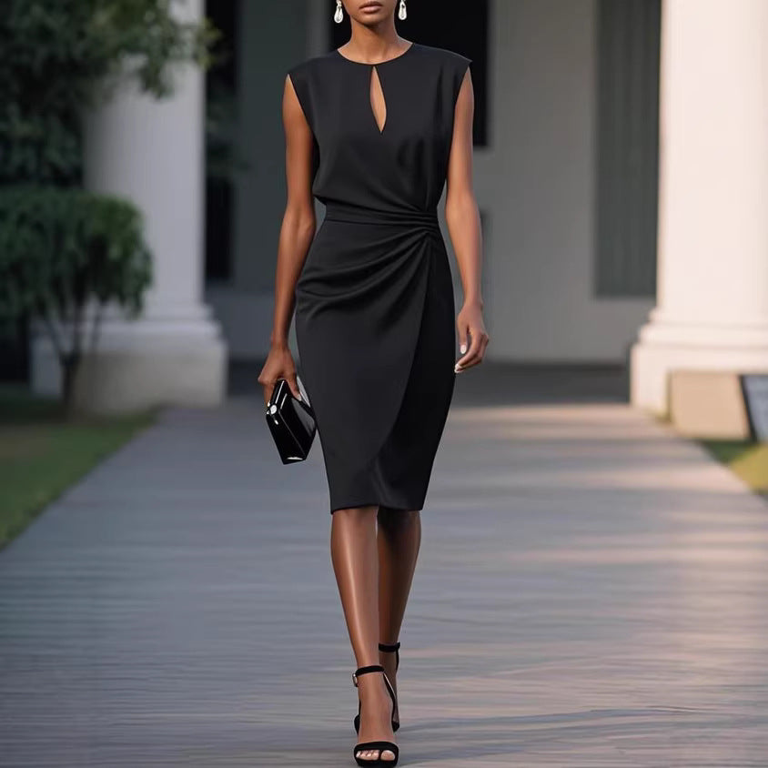 Solid Sleeveless Round-Neck Midi Dress