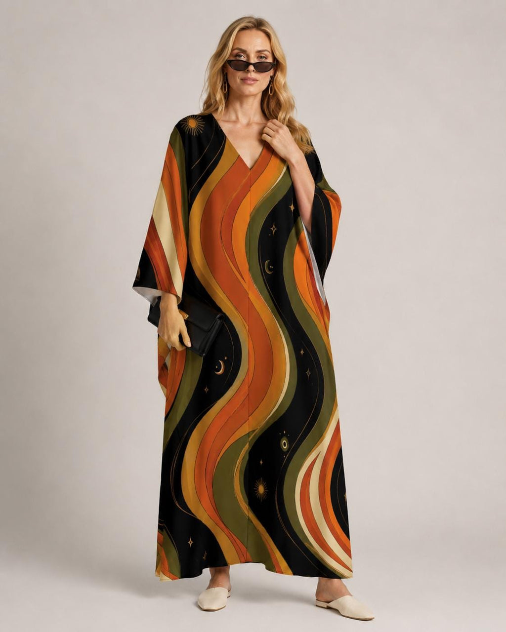Retro Cosmic Kaftan Dress | Celestial Sun Moon Resort Wear