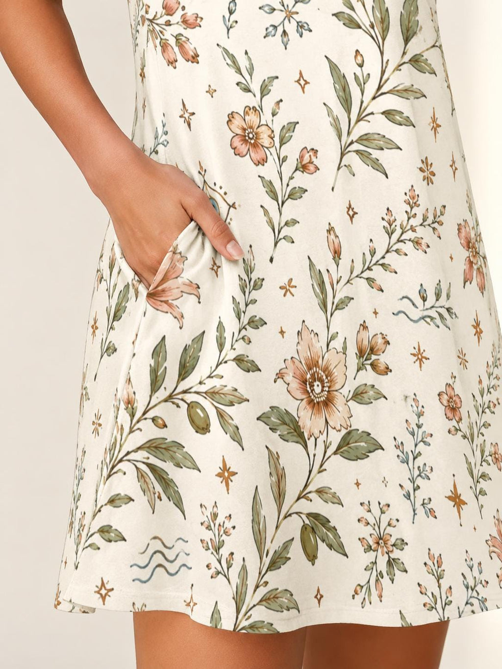 Mediterranean Evil Eye Dress | Floral Coastal A-Line Pocket Dress