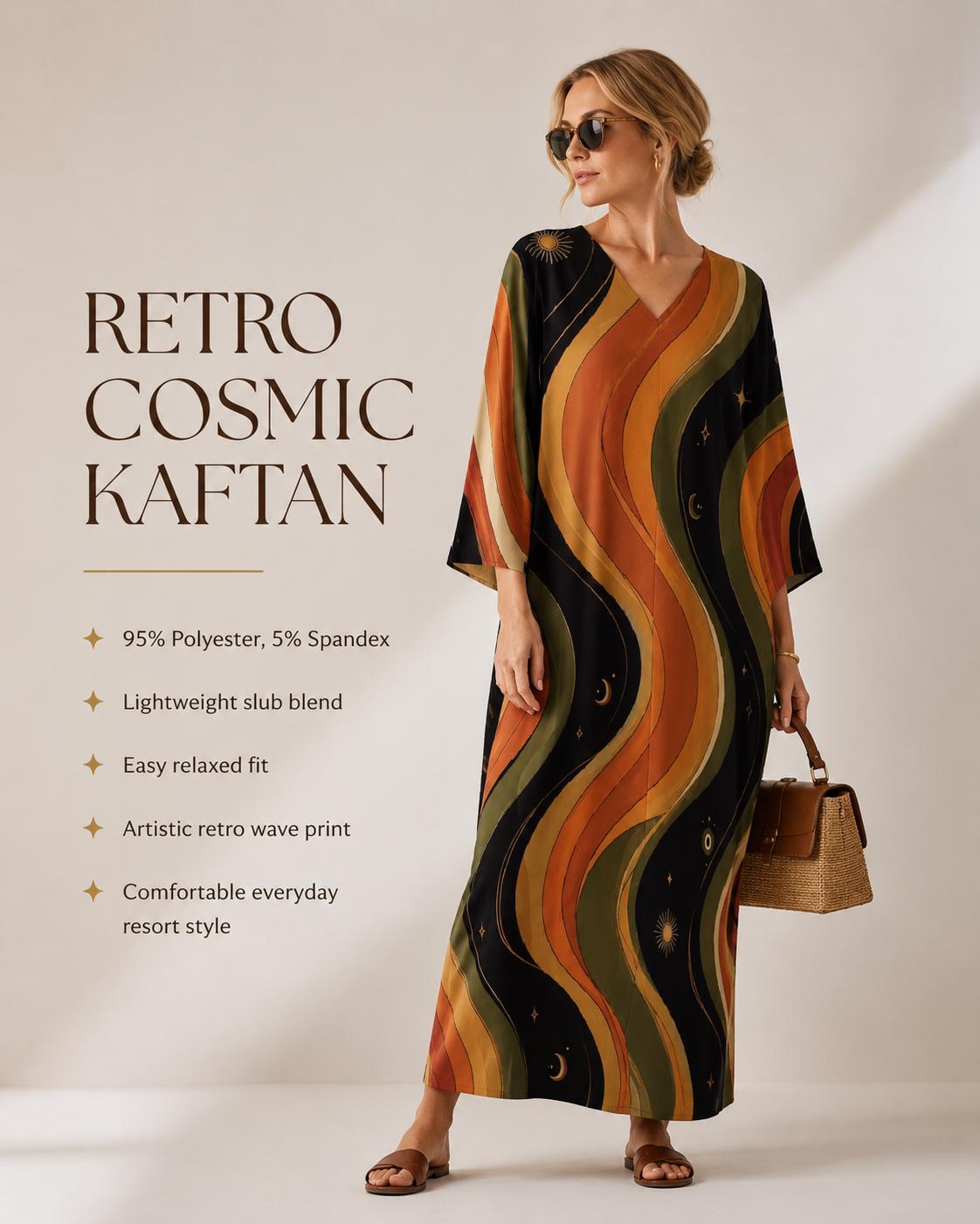 Retro Cosmic Kaftan Dress | Celestial Sun Moon Resort Wear