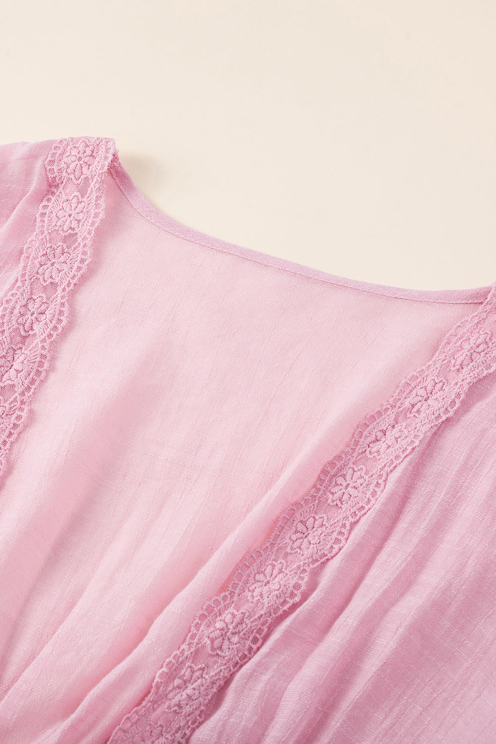 Women's lace-trim maxi kimono in black or light pink