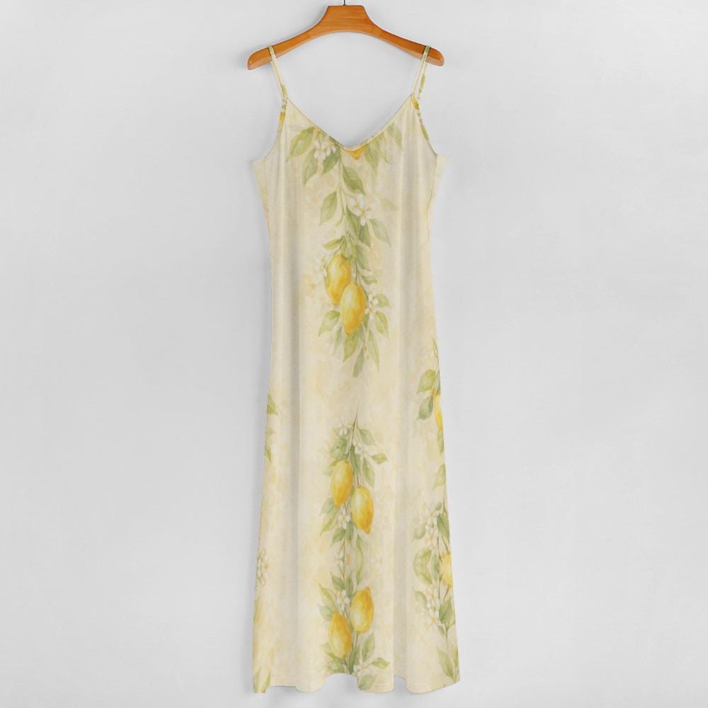 Watercolor Lemon Maxi Dress | Amalfi Spaghetti Strap Sundress