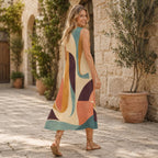 60s Color Block Cotton Midi Dress | Mod A-Line Pocket Dress