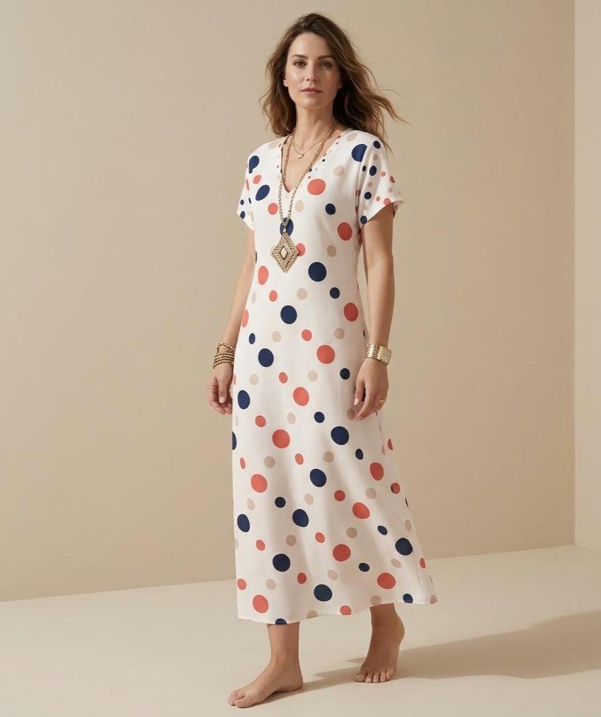 French Riviera Polka Dot Maxi Dress | Coastal V-Neck Resort Dress