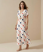 French Riviera Polka Dot Maxi Dress | Coastal V-Neck Resort Dress