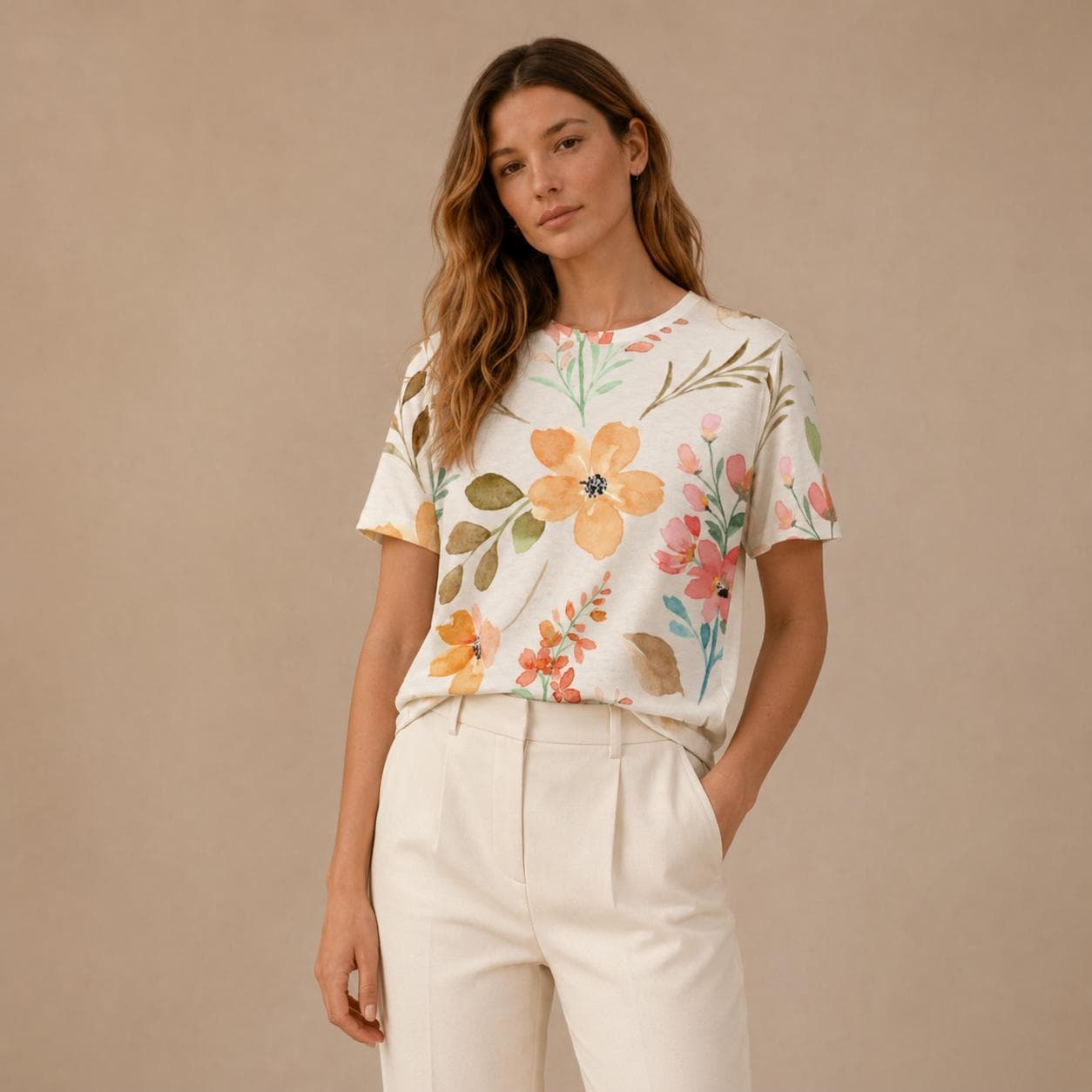 Botanical Watercolor Cotton T-Shirt | Cottagecore Floral Tee