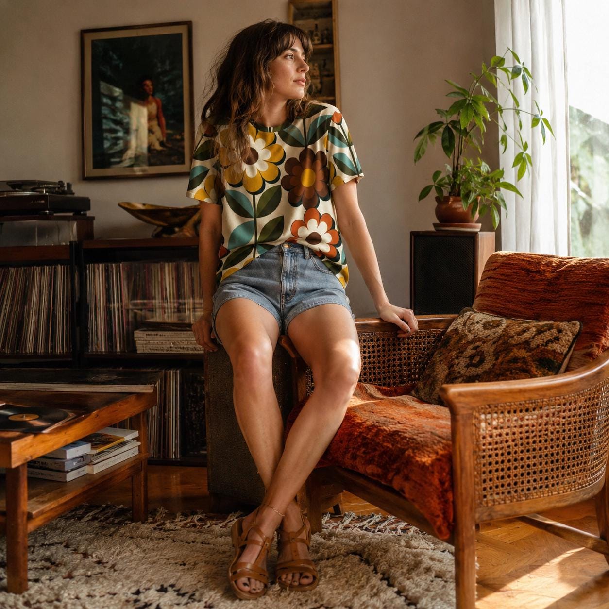 Retro Floral Cotton T-Shirt | 70s Colorful Boutique Tee