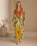 Retro Floral Kaftan Dress | 70s Boho Resort Maxi Dress
