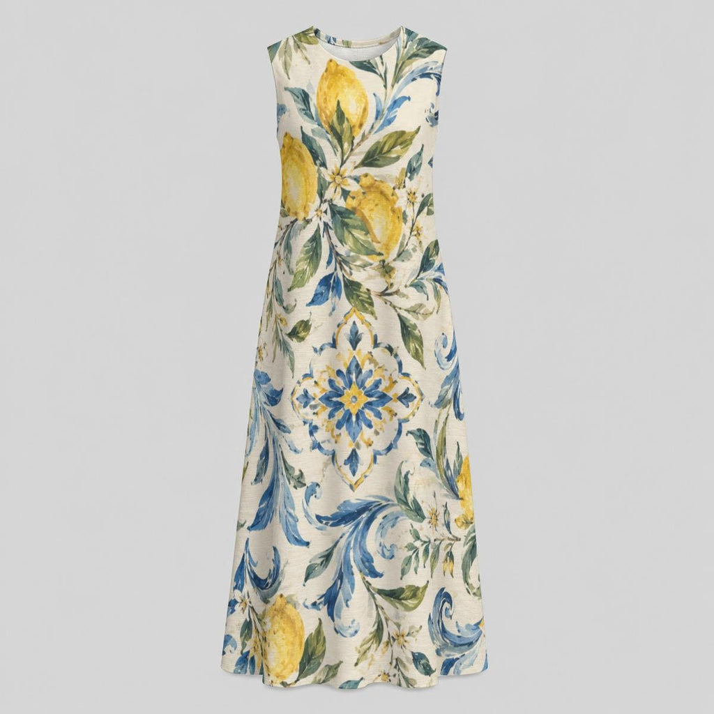 Amalfi Lemon Tile Cotton Midi Dress | Resort Pocket Dress