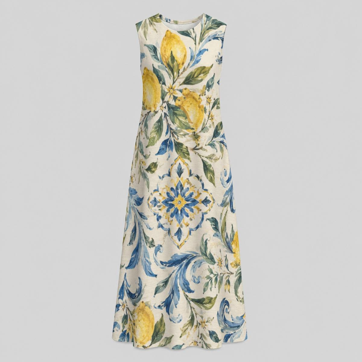 Amalfi Lemon Tile Cotton Midi Dress | Resort Pocket Dress