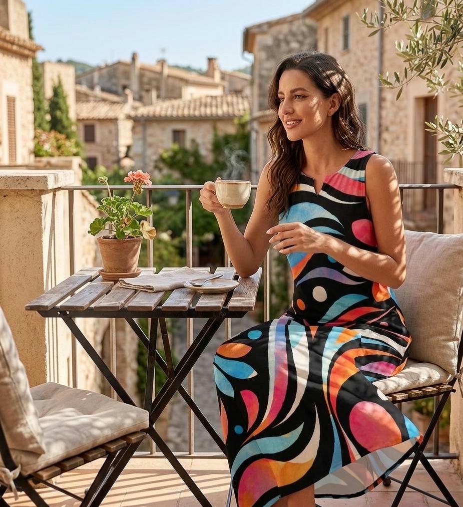 Colorful Artistic Maxi Dress with Pockets | Wearable Art Vacation Dress