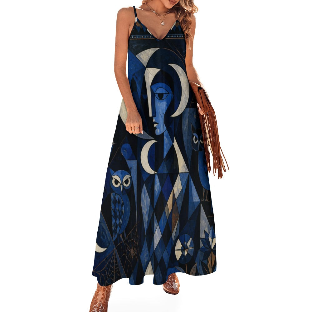 Celestial Art Slip Maxi Dress | Blue Spaghetti Strap Dress