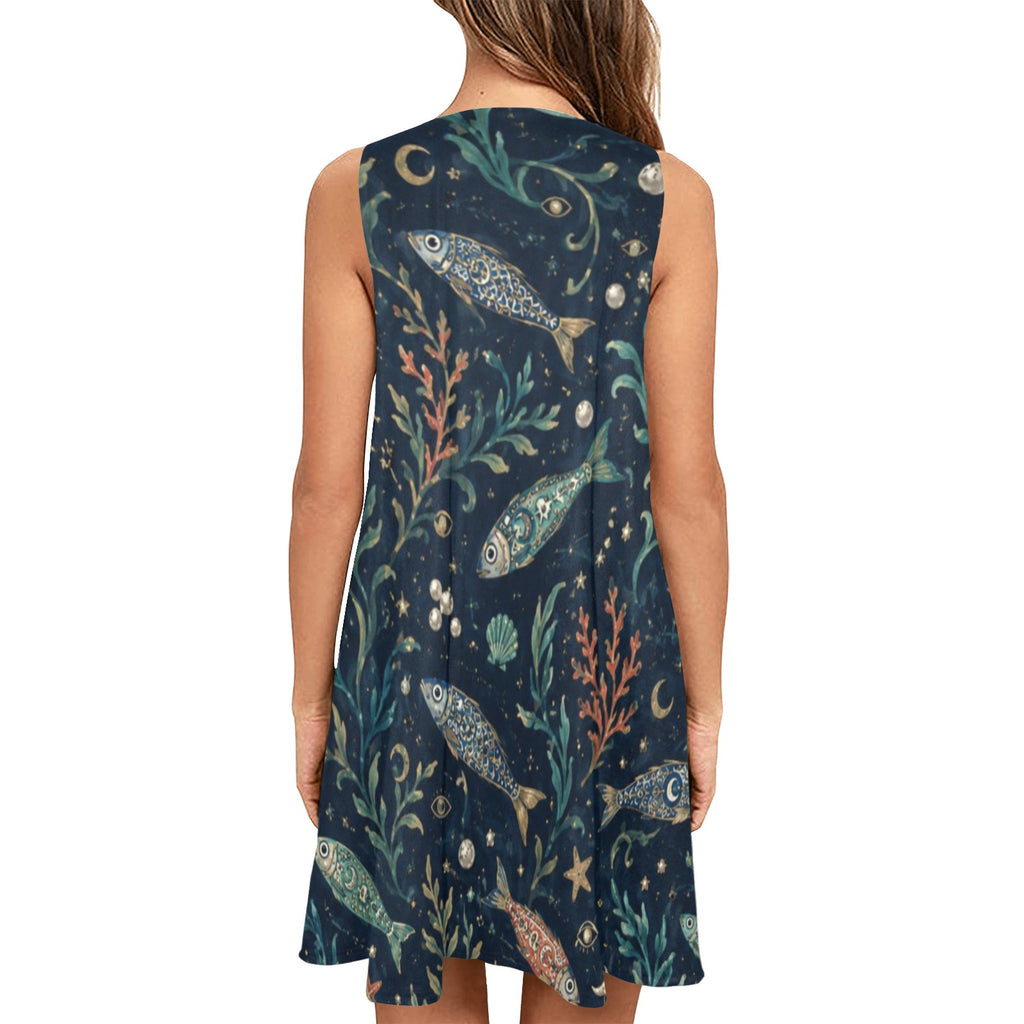 Midnight Mosaic A-Line Mini Dress with Pockets | Wearable Art