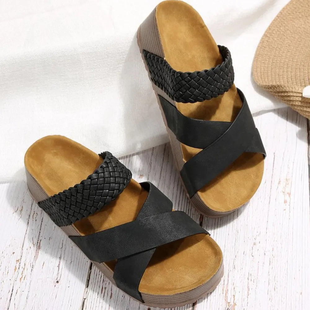 Crisscross open-toe platform sandals for women