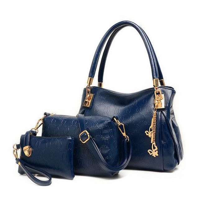 Women's three-piece PU handbag, messenger bag and purse set