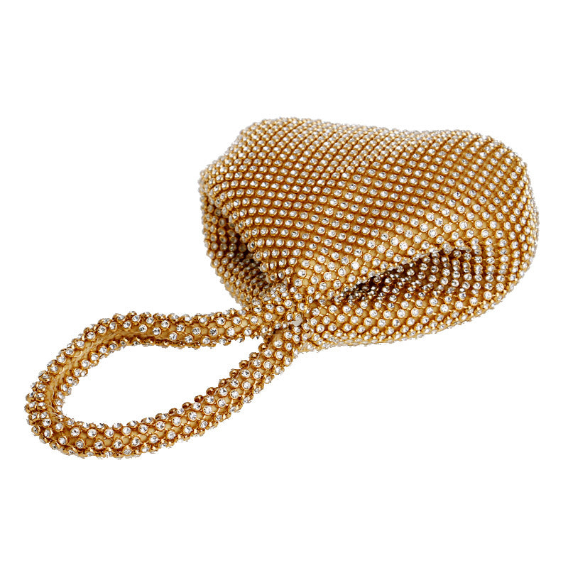 Women's rhinestone wristlet evening bag in gold, silver or black