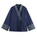 Denim-effect V-neck kimono-style jacket for women