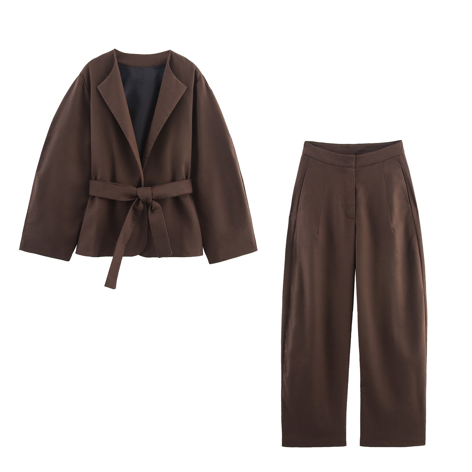 Belted kimono jacket with full-length matching trousers