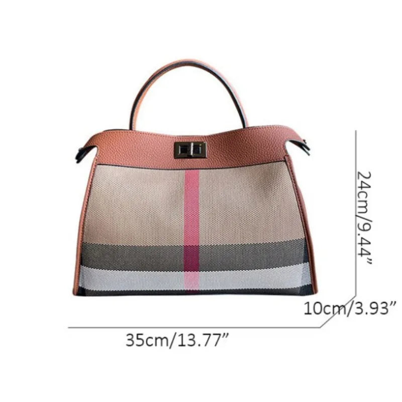Women's striped 35cm shoulder tote bag in black, green, red or caramel