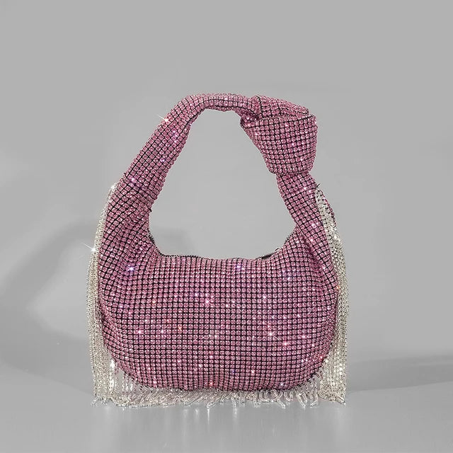 Women's rhinestone knotted-handle evening bag in five color options