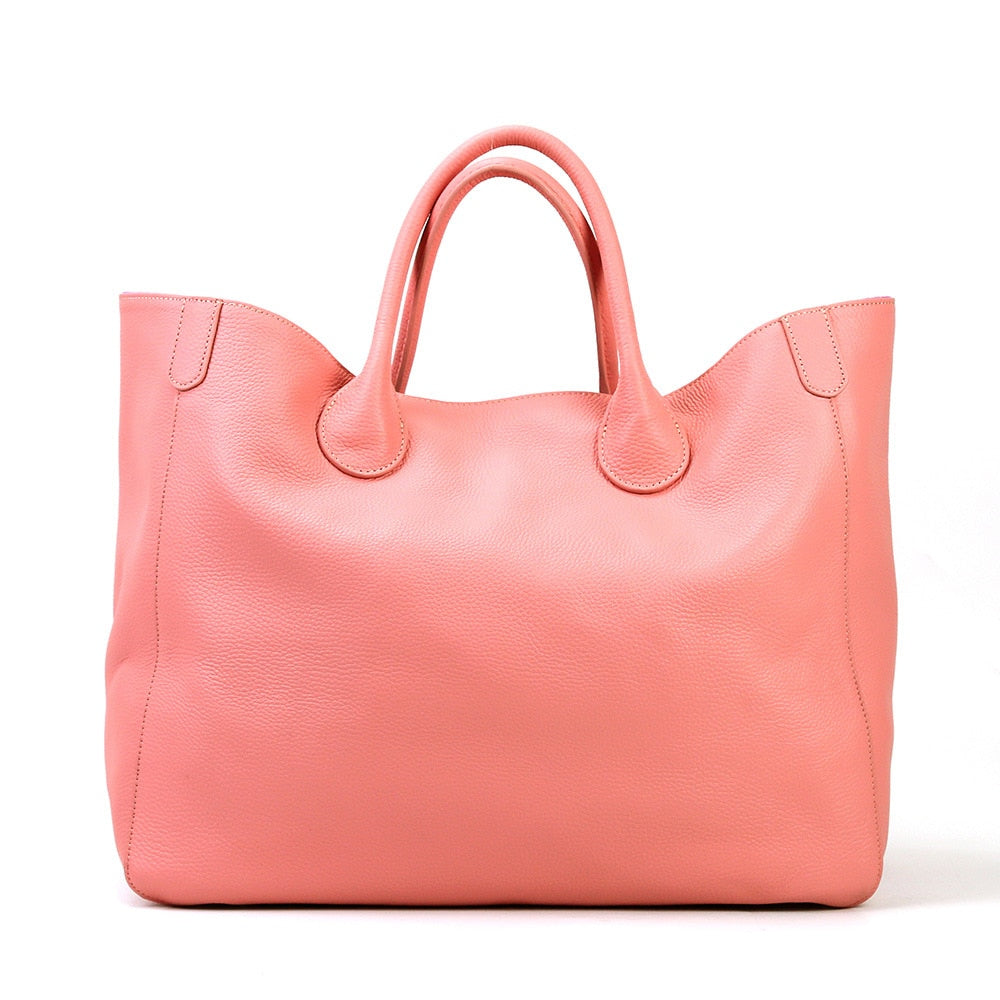 Women's top-layer cowhide oversized tote bag in yellow, black or pink