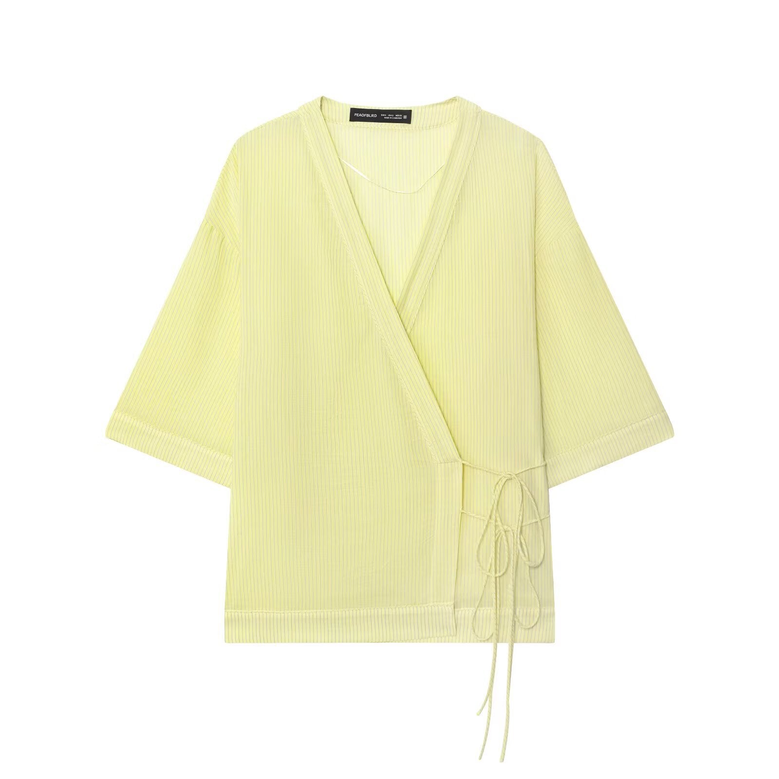 Women's striped bamboo-cotton kimono top