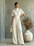 Sorrento High-Neck Wide-Leg Jumpsuit – Short-Sleeve One-Piece