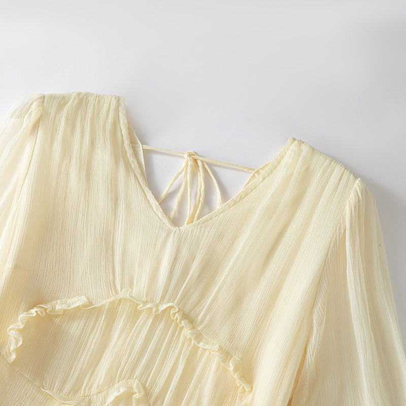 Silk V-Neck Long-Sleeve Dress