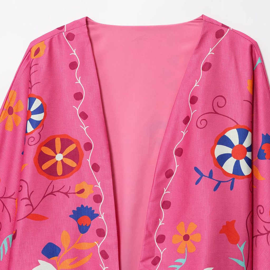 Women's relaxed woven polyester kimono cardigan