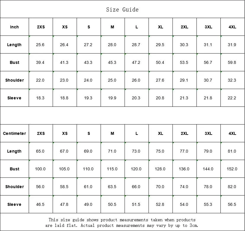 Oversized off-shoulder sweatshirt size guide from 2XS through 4XL in inches and centimeters