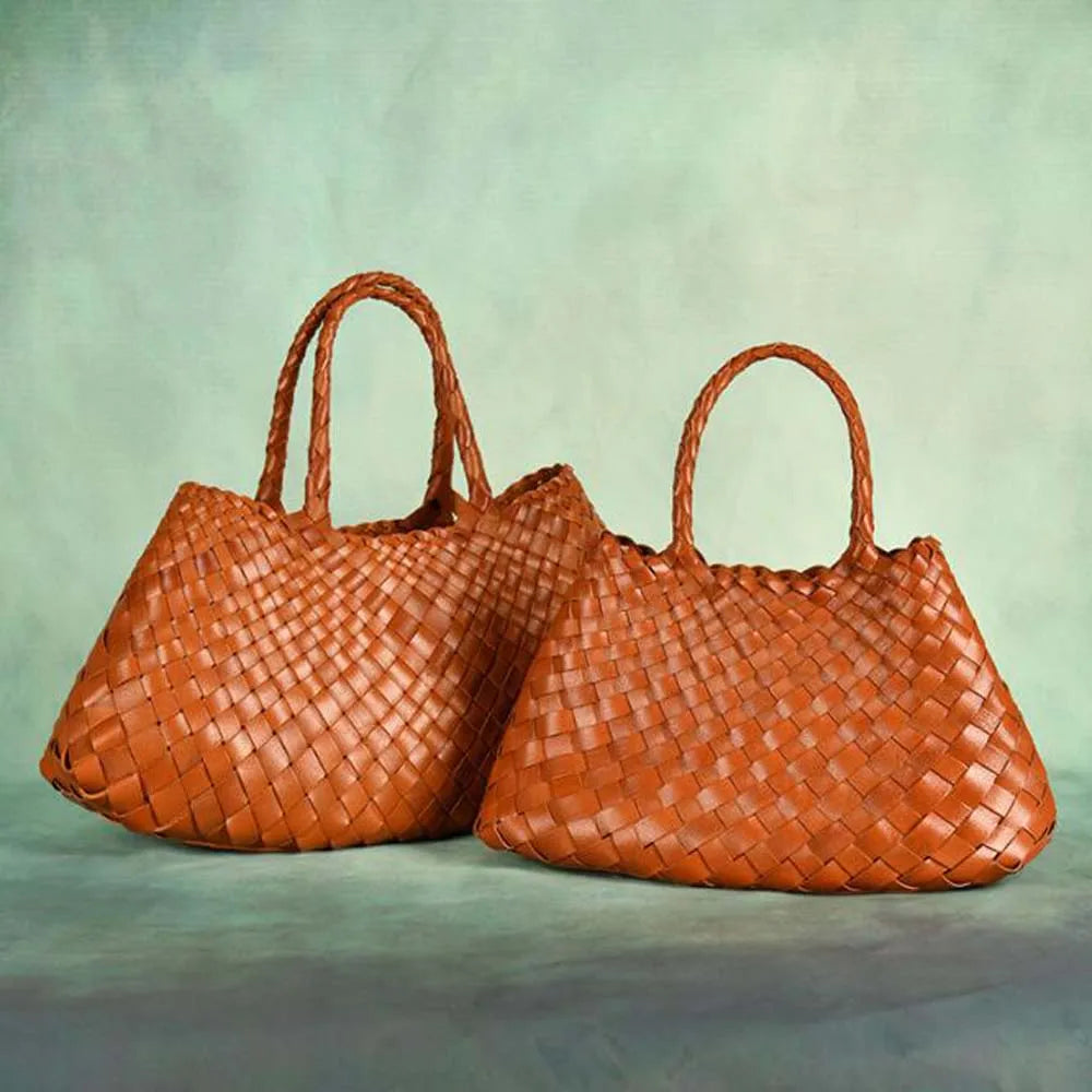 Women's woven cowhide leather tote bag in small or large size