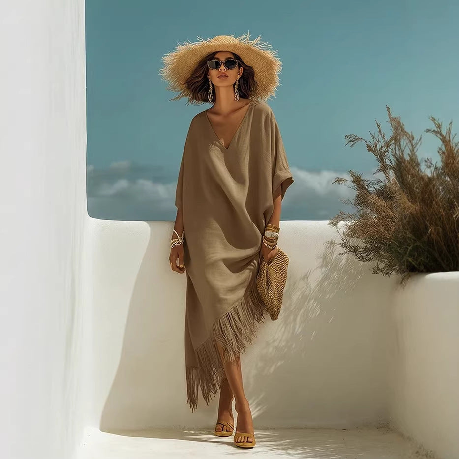 V-Neck Long A-Line Resort Dress