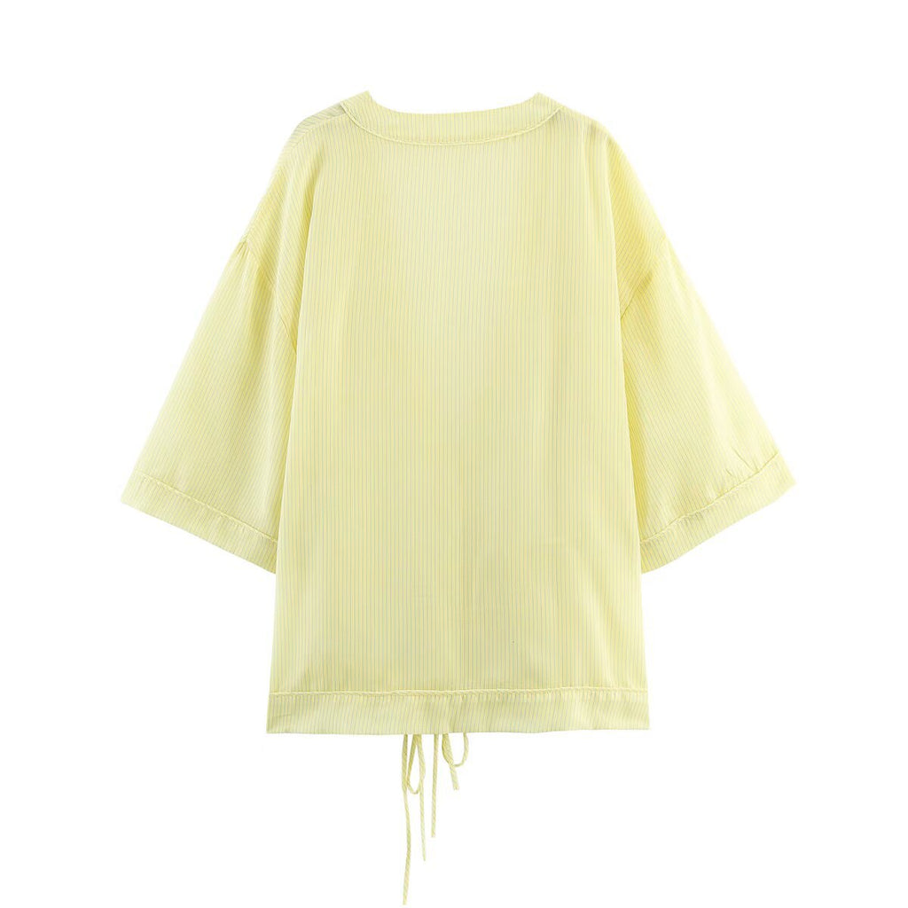 Striped V-neck kimono jacket with three-quarter sleeves