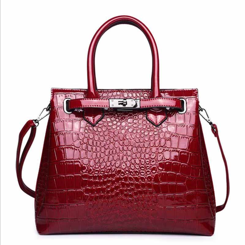 Women's structured PU shoulder bag with hasp closure in black, purple or red
