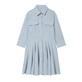 Light Blue Shirt-Collar Midi Dress