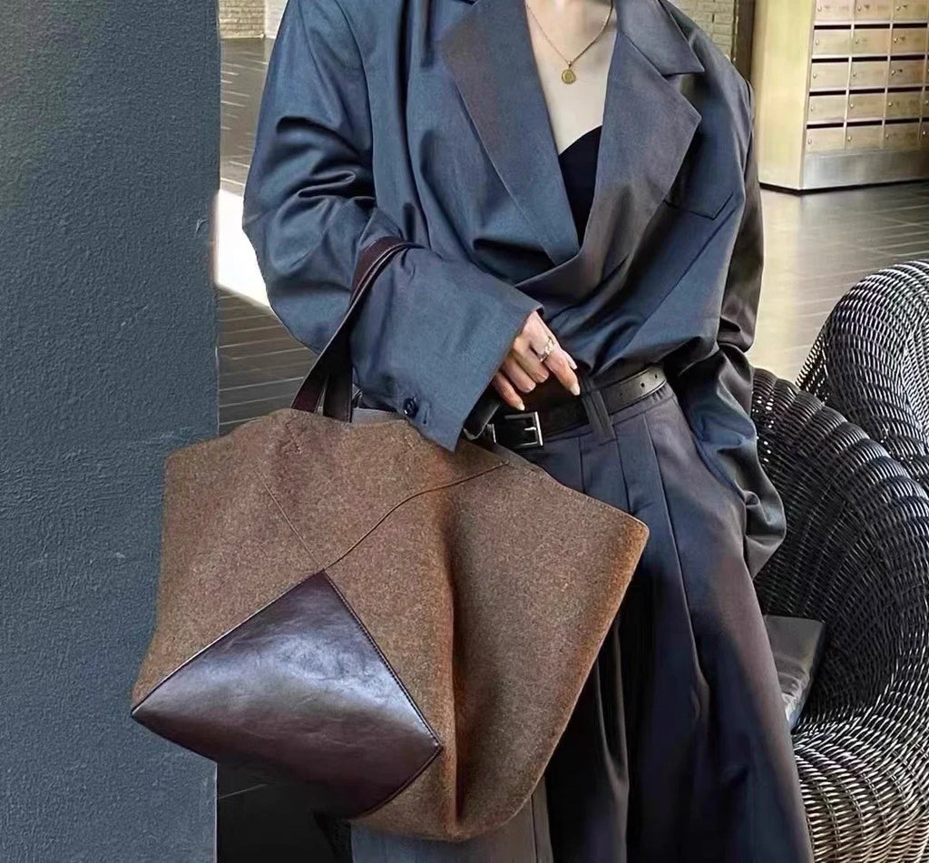 Women's large velvet tote bag in apricot or brown