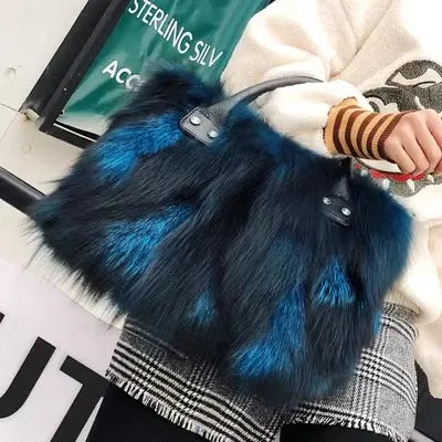 Women's textured fur shoulder bag in multicolor, gray, rose or royal blue