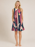 Pink Mid Century Fish Dress, Sleeveless A-Line Pocket Dress, 60s Mod Geometric Print