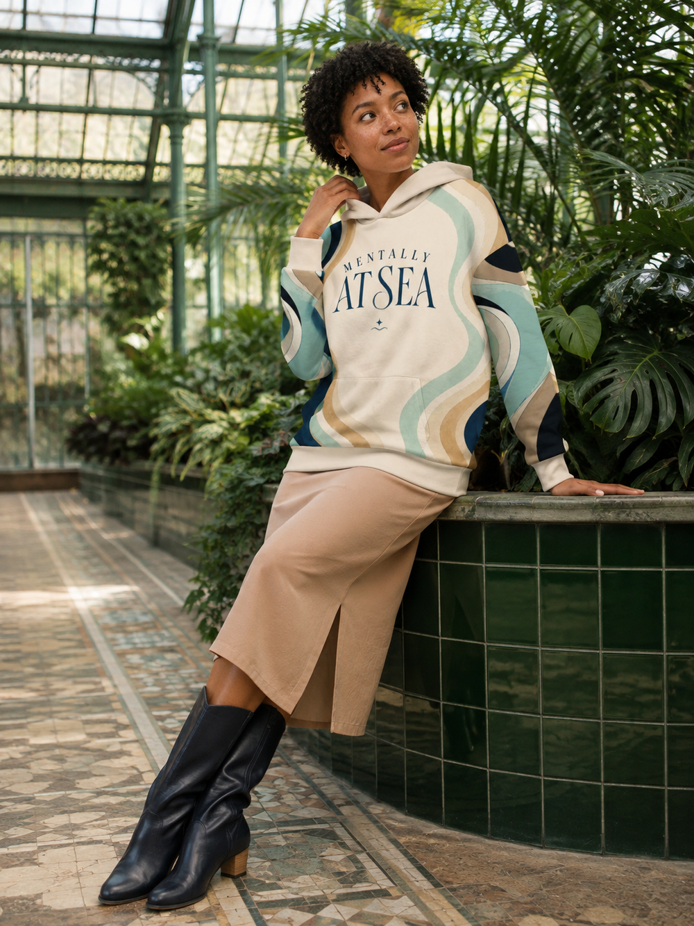 Mentally at Sea retro wave hoodie front view